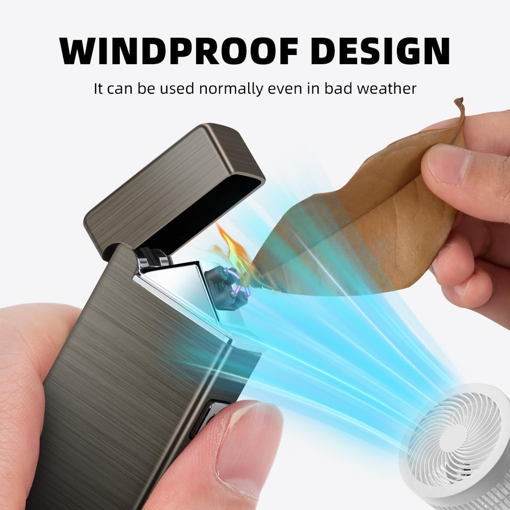 LcFun Fathers Day Dad Gifts, Electric Lighter USB Rechargeable Windproof Flameless Plasma Dual Arc Lighter Small Metal Pocket Lighters for Camping, Birthday Gifts for Men Husband (Nickel Brushed)