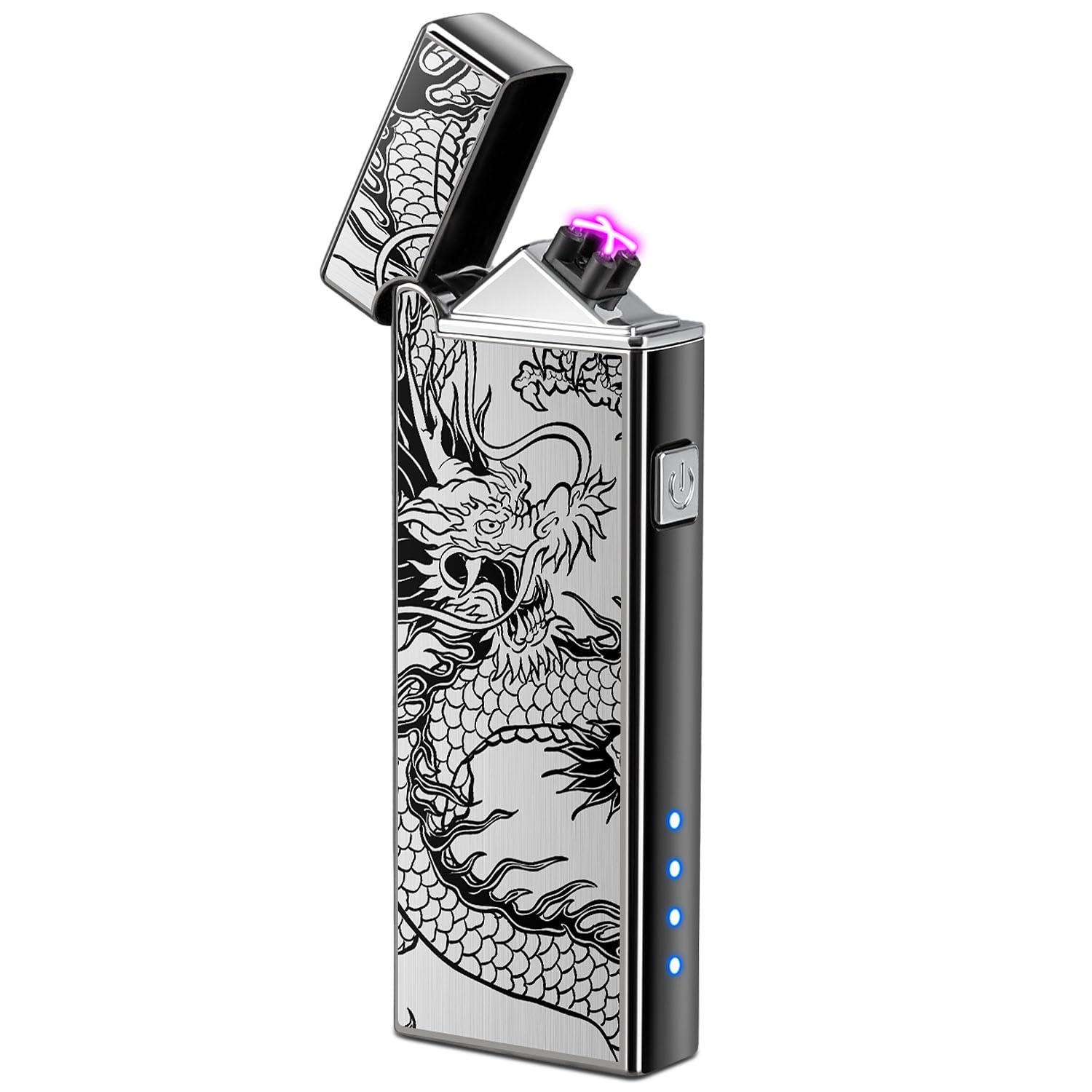 LcFun Fathers Day Dad Gifts, Electric Lighter USB Rechargeable Windproof Flameless Plasma Dual Arc Lighter Small Metal Pocket Lighters for Camping, Birthday Gifts for Men Husband (Nickel Brushed)